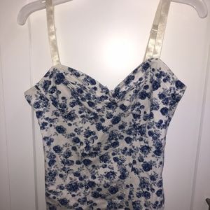 Blue and White Floral Bustier Top